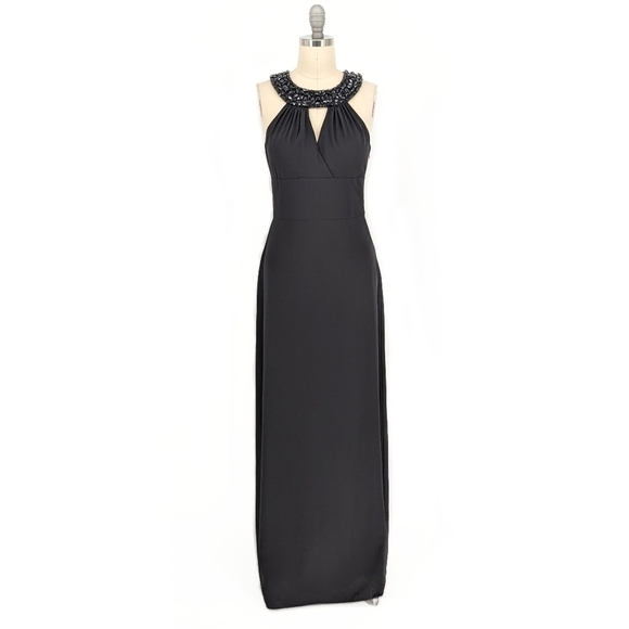 WHBM Beaded Halter Maxi Column Dress Black 2 preppy evening wedding classic - Picture 1 of 7